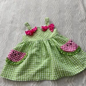 Bonnie Jean Watermelon Green Sheer sucker Checkered Dress Pink Accents 4T
